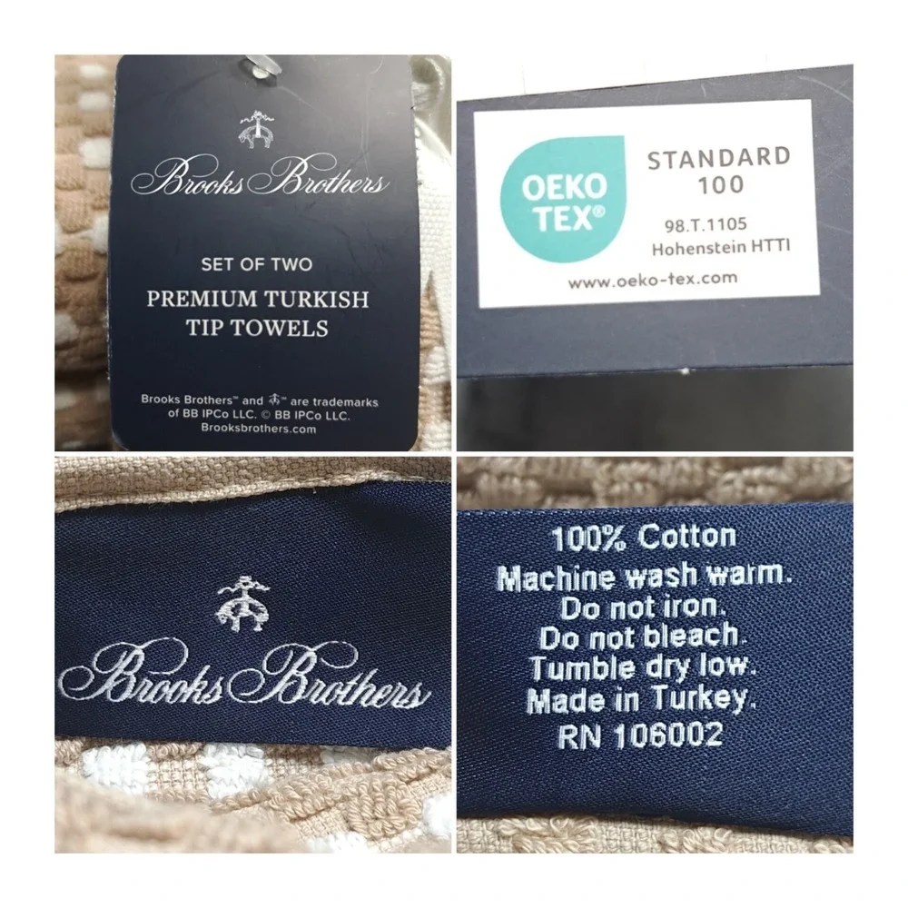 Brooks Brothers 4 Piece Set Premium Turkish TOWEL SET 2 Bath /2 Tip Tan &‎ White